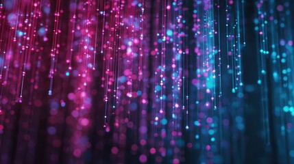 dynamic digital rain of vibrant pink and blue glowing particles cascading in a futuristic abstract background perfect for tech and data visualization themes
