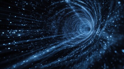 futuristic data stream tunnel with glowing blue particles