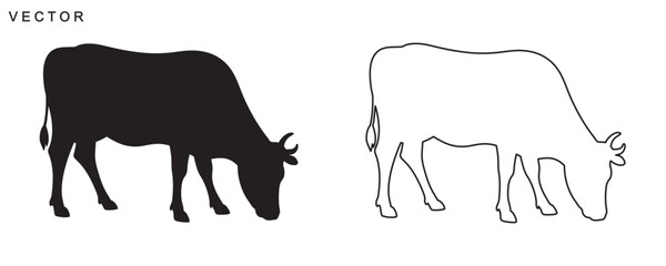 Cow vector silhouette icon set, Cow logo vector illustration on white background