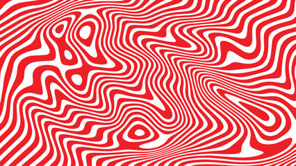 Mesmerizing red and white warped stripes creating a psychedelic optical illusion pattern