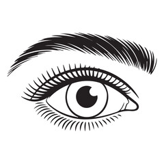  Stylized Human Eye with Eyelashes and Eyebrow Line Art