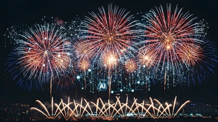 Spectacular fireworks display illuminates the night sky with vibrant colors and brilliant bursts