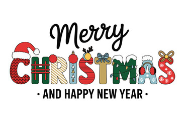 Merry Christmas and happy new year customized typography with white background