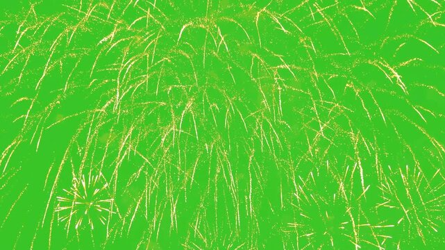 Bright lightning firework display during the festival celebration on green screen background