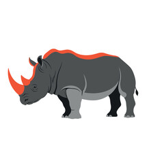Fototapeta premium Vector illustration of a wild African rhinoceros mammal with a horn, isolated on a white background, walking like a large elephant