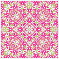 Fototapeta premium Pink and Green Floral Geometric Pattern Background