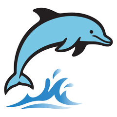 Fototapeta premium Jumping Dolphin Logo with Ocean Waves