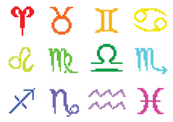 Multicolored zodiac symbols on a white background