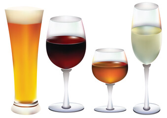 Set of alcoholic drinks in glass goblets