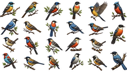 Fototapeta premium Vibrant Colorful Bird Illustration Collection – Detailed Wildlife Artwork