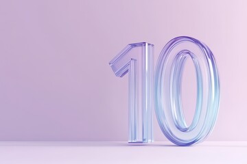 A clear glass number 10 stands elegantly on a minimalistic light background, enhancing modern decor and artistic themes
