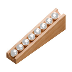 Wooden marble run track with metal marbles. Wooden marble race block with silver balls. 3d rendering