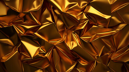Gold foil background texture abstract metallic crumpled surface shiny reflection warm tone dramatic lighting luxurious pattern elegant folds