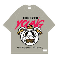 cool white bear with gold teeth and crown for streetwear print