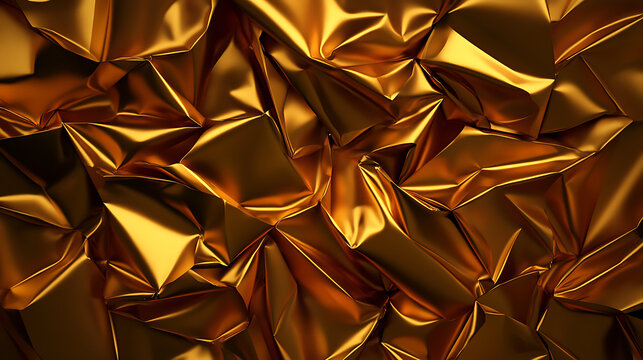 Gold foil background texture abstract metallic crumpled surface shiny reflection warm tone dramatic lighting luxurious pattern elegant folds - Powered by Adobe