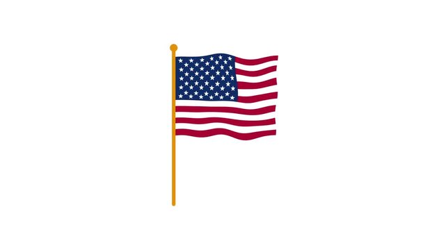 Animated United States cartoon flag waving smoothly on white background