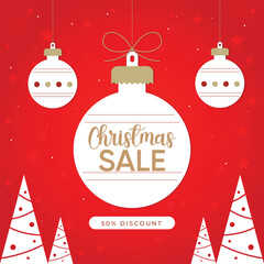 Festive Christmas Sale with Ornaments and Trees