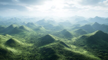 Lush Green Rolling Hills Landscape Under a Cloudy Sky