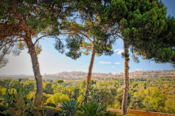 View of the city of Agrigento from the Valley of the Temples, island of Sicily, Italy