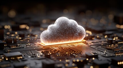 cloud computing concept abstract closeup of a digital cloud icon hovering over a complex circuit board symbolizing the power and connectivity of cloud computing technology  