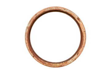 Rusty circular steel flange ring is isolated.