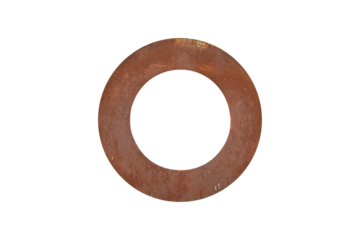 Large rusty steel washer ring is isolated.