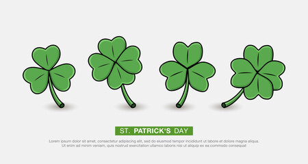 A collection of green clover leaves. A symbol of good luck and the Irish feast of St. Patrick. Shamrock icons with three and four leaves