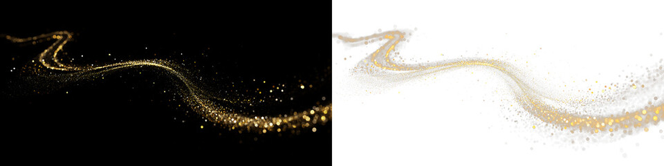 Golden Sparkle Light Trail Overlay on transparent background. PNG