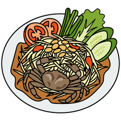 Illustration of Som Tam with Crab