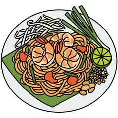 Illustration of Pad Thai with Shrimp