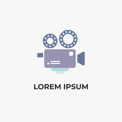 A minimalist, flat-style video camera logo featuring two film reels and soft pastel colors