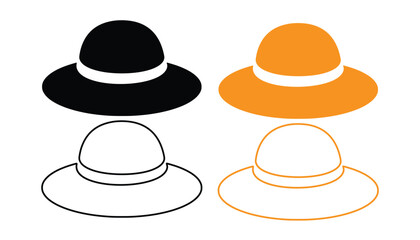 set of hats in black orange outline and white color variations vector illustration