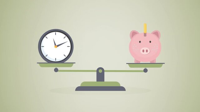 Time is money on scales icon. Money and time on scale. Time or money
