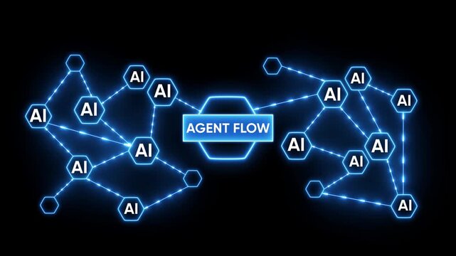 AI Network with Central Agent Flow and Connected Hexagonal Nodes artificial intelligence
