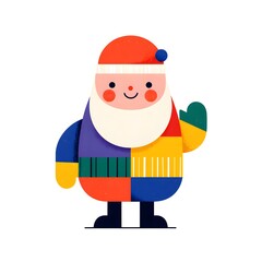 Colorful cartoon character with a red hat and a green and yellow sweater. The character is smiling and waving