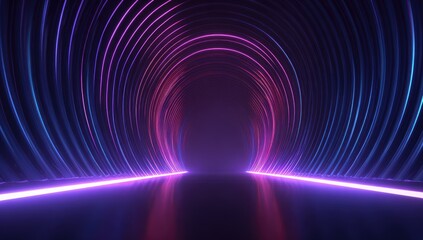 Abstract tunnel with neon, blue and magenta lights, creating a futuristic and glowing, symmetrical pathway