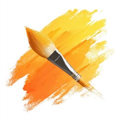 A painterly brush strokes warm yellow-orange, with brush laid across. Soft render, artful impression