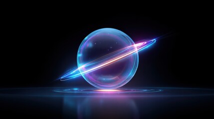 neon globe star orbit shiny light 3d orbit light line metaverse cyber digital world technology iot world concept