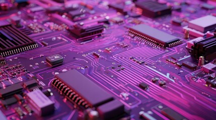 abstract pink and purple technology background with circuit board elements