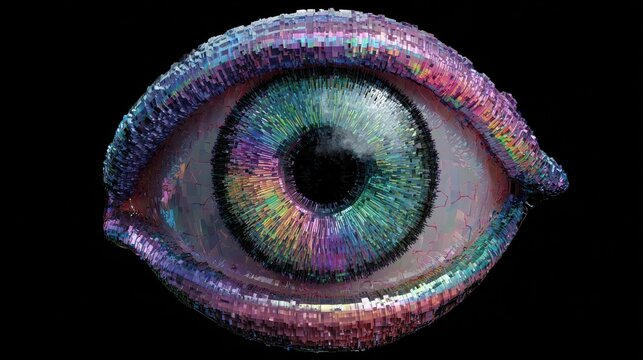futuristic cybernetic eye with iridescent colors and sleek design