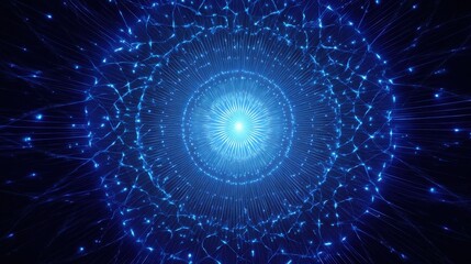 abstract glowing blue geometric pattern with radiating light and energy