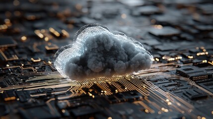cloud computing concept abstract closeup of a digital cloud icon hovering over a complex circuit board symbolizing the power and connectivity of cloud computing technology  