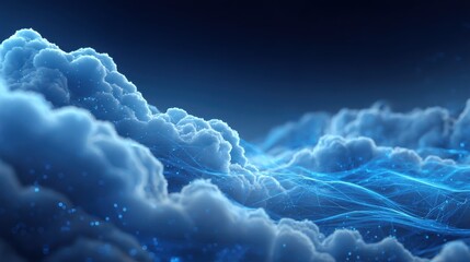 futuristic cloud computing concept showcasing digital connections and data flow in a vibrant blue color scheme