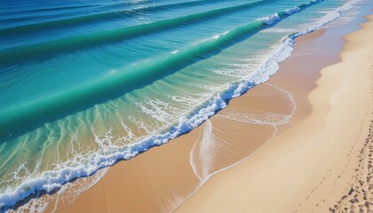 Tropical white-sand beach and blue ocean waves under a summer sky, a beautiful coastal landscape for a perfect vacation