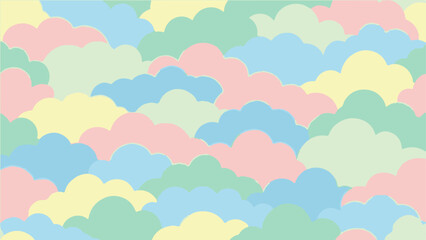 Pastel Colored Clouds Flat Vector Seamless Pattern Background