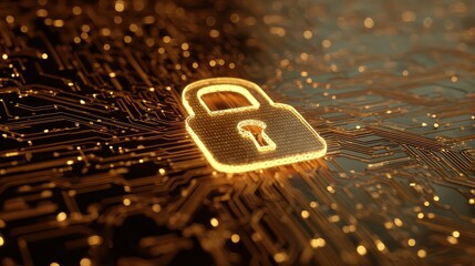 secure data transmission concept with lock symbol integrated in futuristic circuit pattern on neon cyber background digital encryption cybersecurity protection network privacy and information
