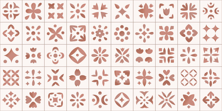 Watercolor geometric botanical ornamental ceramic tile seamless pattern. Floral vector oriental, islamic design. Minimalist hand drawn brown background