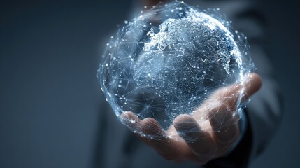 digital globe held by a business professional showcasing global connectivity and innovation in modern technology
