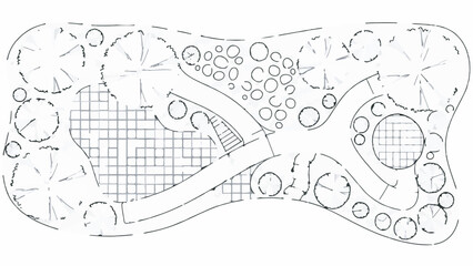 Conceptual Landscape Design Master Plan Top View Line Art Illustration
