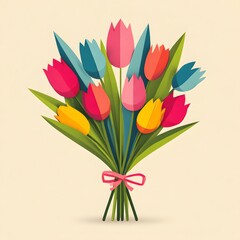Stylized Bouquet of Tulips with Bold Colors and Sharp Leaves Image
